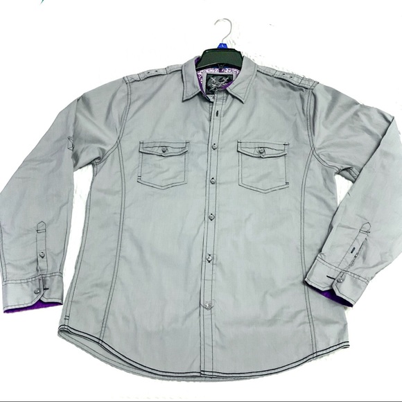 DRILL NYC Men’s Grey Button Down L/S Shirt w/Pockets + Great Details! NWOT - Picture 13 of 13